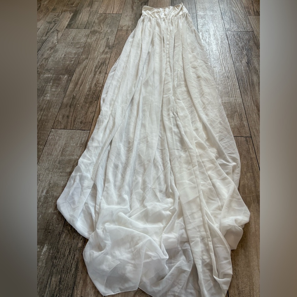 Maternity baby photoshoot white long open flowy dress